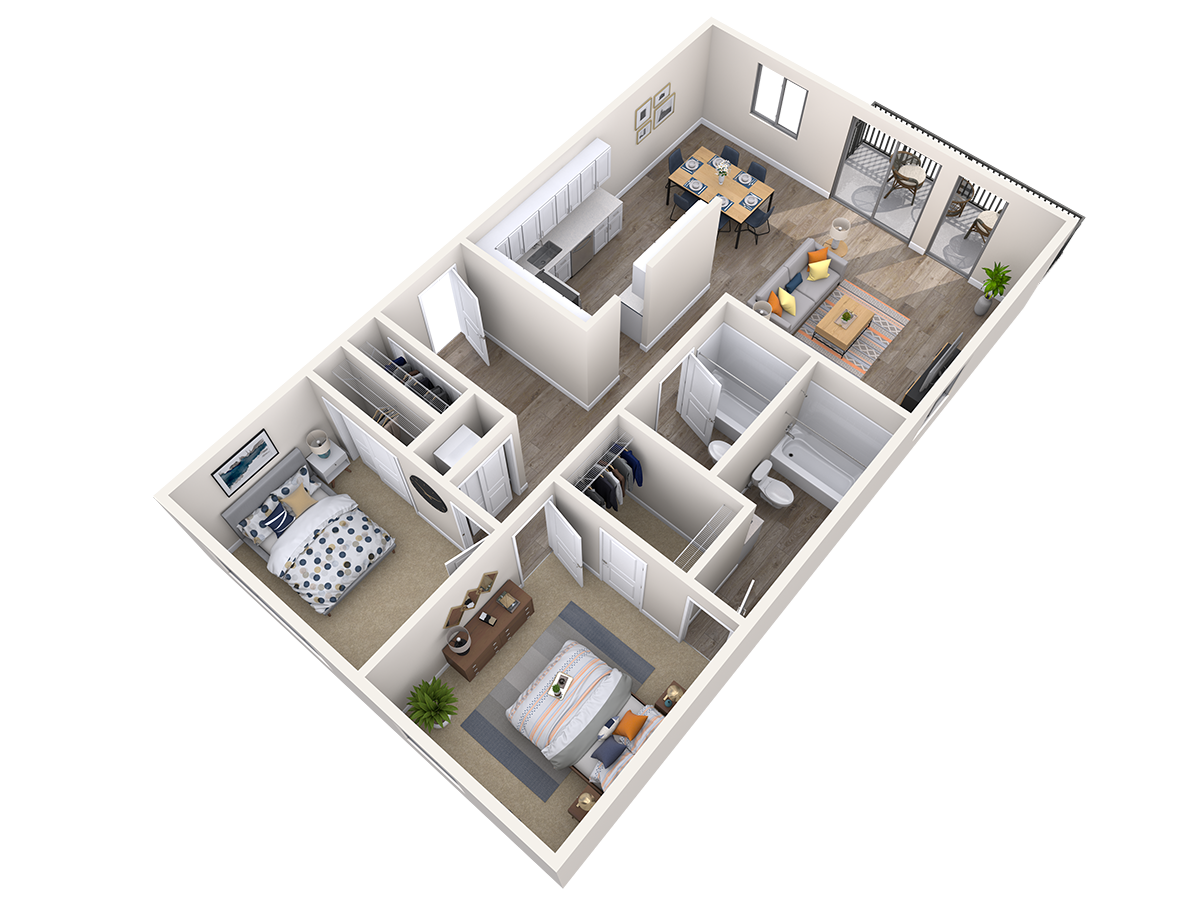 SandPiper 1 floorplan, 2bed, 2bath, 994 sq. ft.